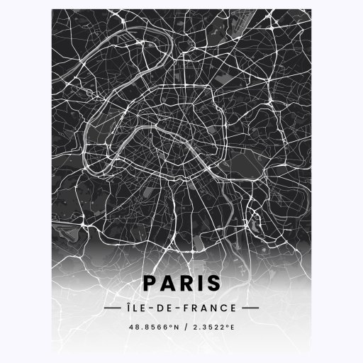 Paris in Dark Poster - Street Map 1