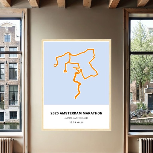 Minimalist 2025 Amsterdam Marathon Poster Route Map Custom Design