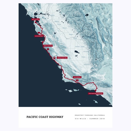 Our Pacific Coast Highway Road Trip Poster - Route Map 1
