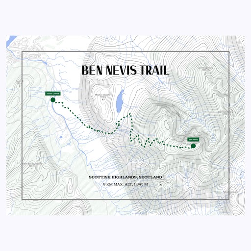 Ben Nevis Trail Hiking Trip Poster - Route Map 1