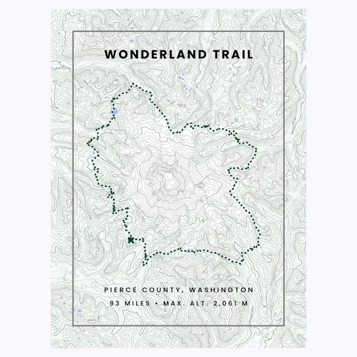 Wonderland Trail Hiking Trip Poster - Route Map 1