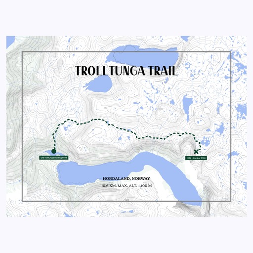 Trolltunga Trail Hiking Trip Poster - Route Map 1