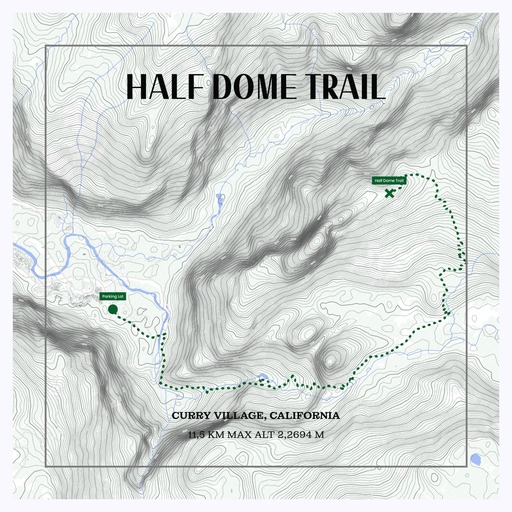 Half Dome Trail Hiking Trip Poster - Route Map 1