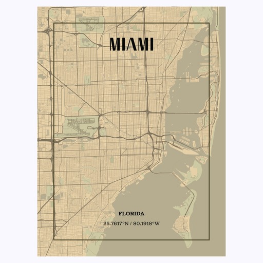 Miami in Vintage Poster - Street Map 1