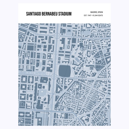 Santiago Bernabeu Stadium Poster - Street Map 1