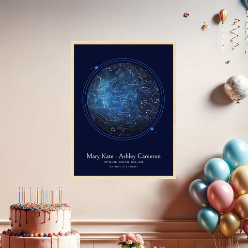 Newborn Twins Poster in Starry - Celestial Map 3