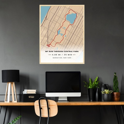 My Run Through Central Park Poster - Route Map 4