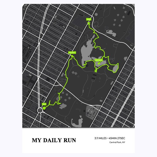 My Daily Run Poster Route Map Custom Design By You Artwork 2d91b522 02e9 47b6 85f6 1 3 