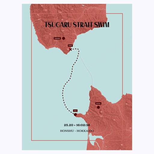 Tsugaru Strait Swim Poster - Route Map 1
