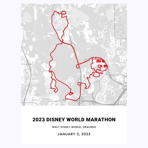 2023 Disney World Marathon Poster - Route Map 1