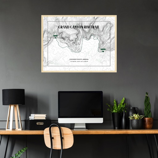 Grand Canyon Rim Trail Hiking Trip Poster - Route Map 2