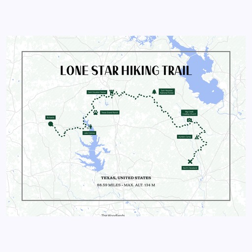 Lone Star Trail Hiking Trip Poster - Route Map 1