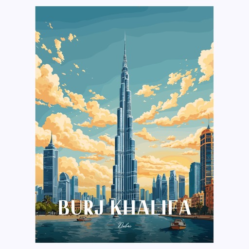 Burj Khalifa Travel Print - Vintage Travel Art Poster 1