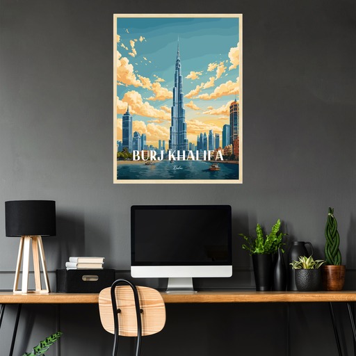 Burj Khalifa Travel Print - Vintage Travel Art Poster 2