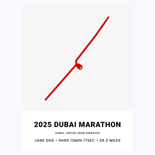 Minimalist 2025 Dubai Marathon Poster - Route Map 1