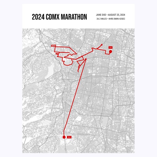 2024 Mexico CIty Marathon Poster - Route Map 1