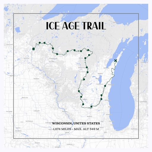 Ice Age Trail Hiking Trip Poster - Route Map 1