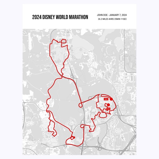 2024 Disney World Marathon Poster - Route Map 1