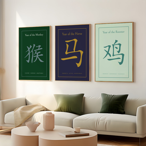 Rabbit in Wavy Paintbrush Print - Custom Chinese Zodiac Poster 8
