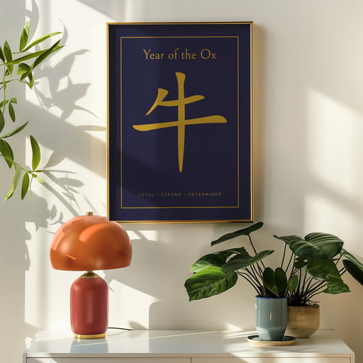 Ox in Wavy Paintbrush Print - Custom Chinese Zodiac Poster 9