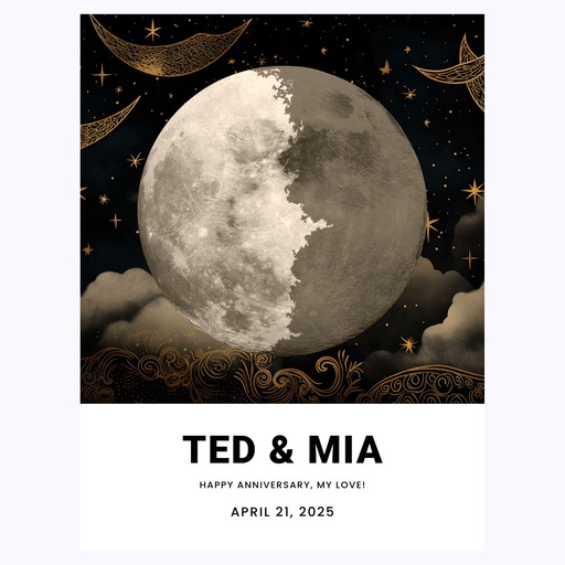 Our Anniversary Poster - Gold Realist Moon Phases Print 6