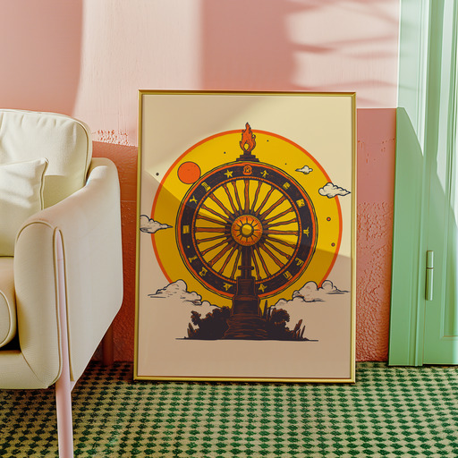 The Wheel of Fortune in Vibrant Grunge Print - Custom Tarot Card Poster 10