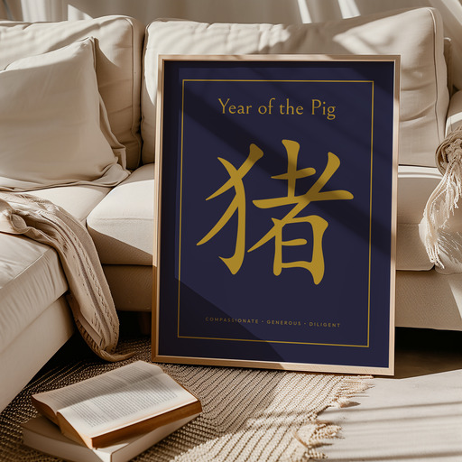 Pig in Wavy Paintbrush Print - Custom Chinese Zodiac Poster 10