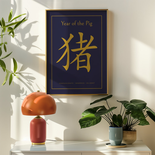 Pig in Wavy Paintbrush Print - Custom Chinese Zodiac Poster 9