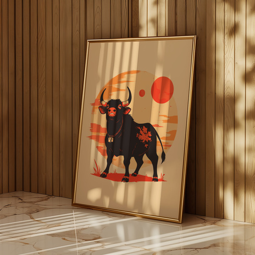 Ox in Vibrant Grunge Print - Custom Chinese Zodiac Poster 10
