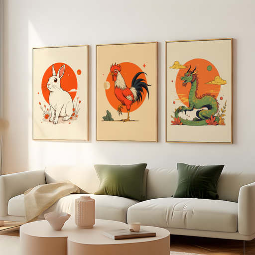 Rooster in Vibrant Grunge Print - Custom Chinese Zodiac Poster