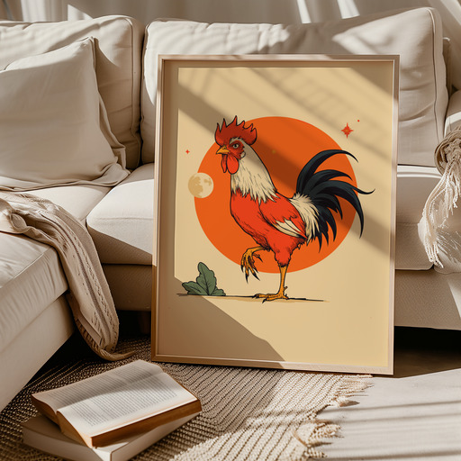 Rooster in Vibrant Grunge Print - Custom Chinese Zodiac Poster