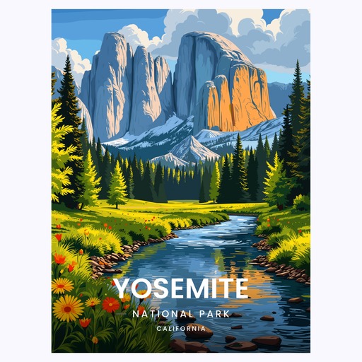 Yosemite National Park Travel Print - Vintage Travel Art Poster 6