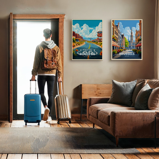 Route 66 Travel Print - Vintage Travel Art Poster - Custom Design