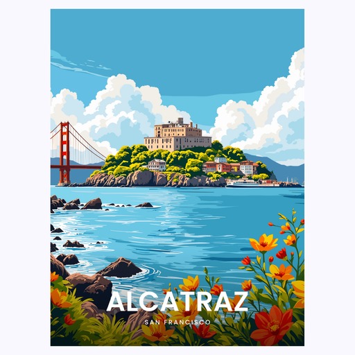 Alcatraz Island Travel Print - Vintage Travel Art Poster - Custom
