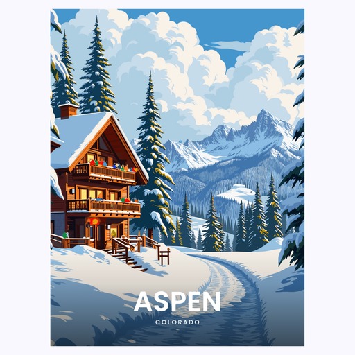 Winter in Aspen Travel Print - Vintage Travel Art Poster 6