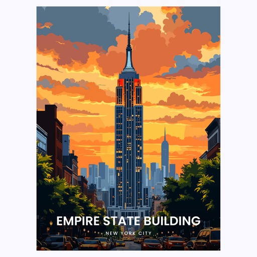 Empire State Building Travel Print - Vintage Travel Art Poster