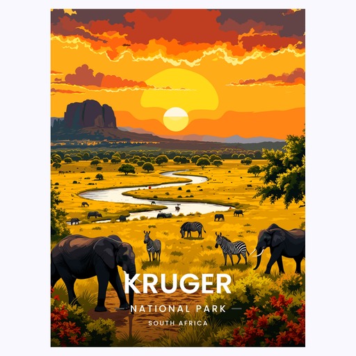 Kruger National Park Travel Print - Vintage Travel Art Poster 6
