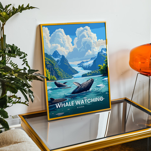 Whale Watching in Alaska Travel Print - Vintage Travel Art Poster 9