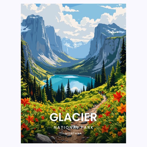 Glacier National Park Travel Print - Vintage Travel Art Poster 6