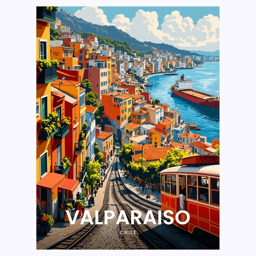 Valparaiso Travel Print - Vintage Travel Art Poster 6