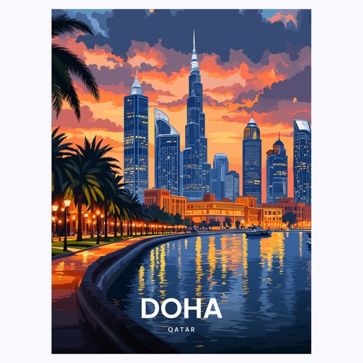 Doha Travel Print - Vintage Travel Art Poster  6