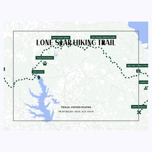 Lone Star Trail Hiking Trip Poster - Route Map 6
