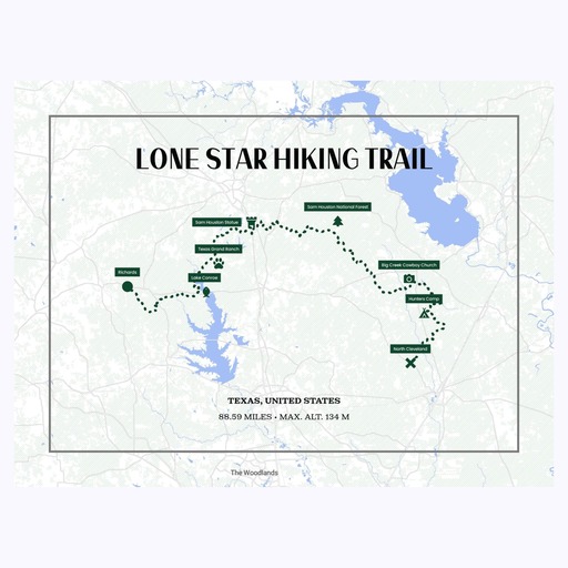 Lone Star Trail Hiking Trip Poster - Route Map 6