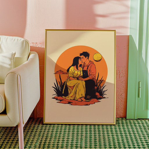 The Lovers in Vibrant Grunge Print - Custom Tarot Card Poster