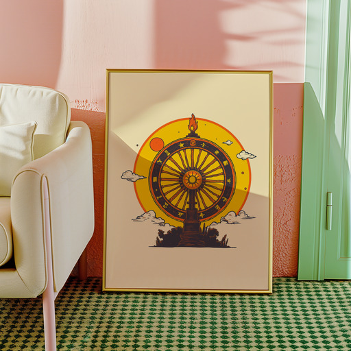The Wheel of Fortune in Vibrant Grunge Print - Custom Tarot Card Poster 10