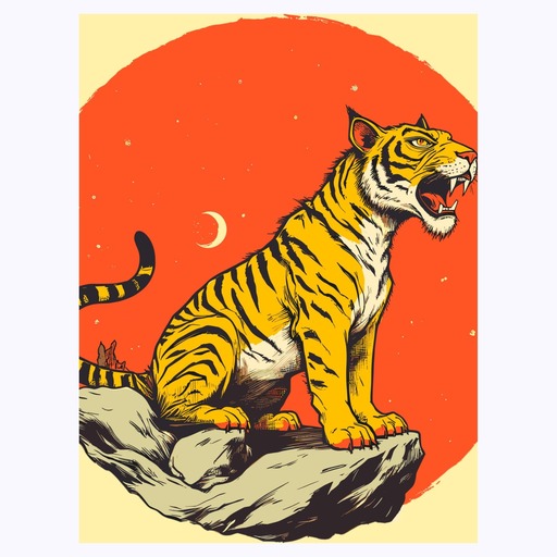 Tiger in Vibrant Grunge Print - Custom Chinese Zodiac Poster 6