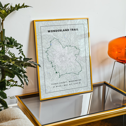 Wonderland Trail Hiking Trip Poster - Route Map 11
