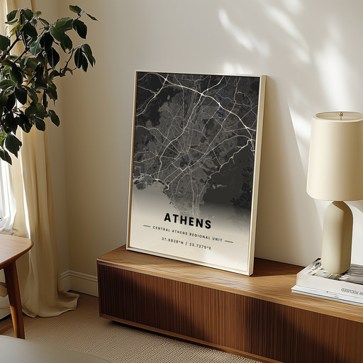 Athens in Dark Poster - Street Map 9