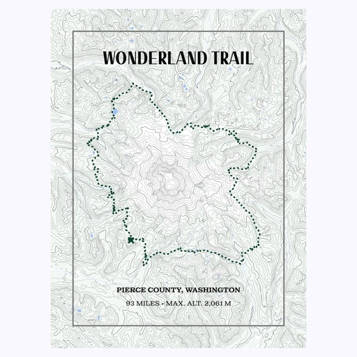 Wonderland Trail Hiking Trip Poster - Route Map 6