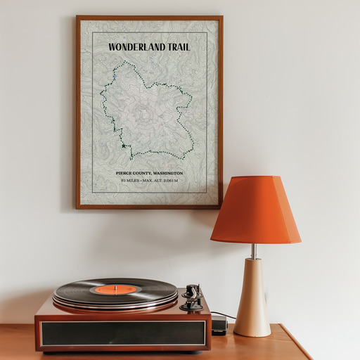 Wonderland Trail Hiking Trip Poster - Route Map 9